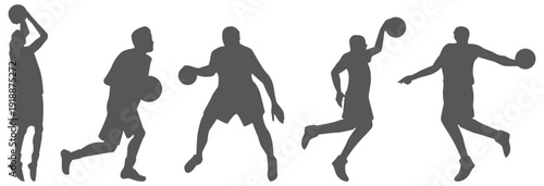 Basketball player silhouettes set in action poses 