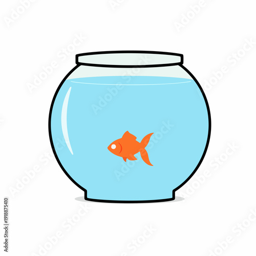 Small Orange Goldfish Swimming in Glass Fishbowl Vector Illustration