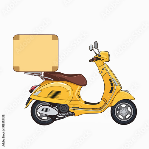 Yellow Motor Scooter with Delivery Box Vector Illustration