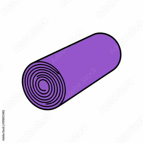 Rolled Purple Yoga Mat for Fitness and Exercise Vector Icon