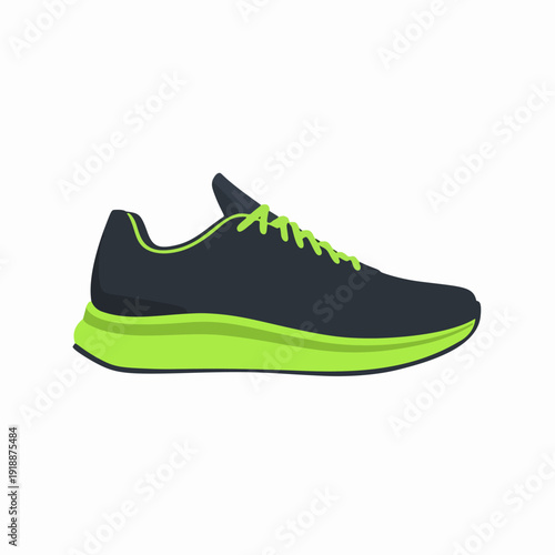 Green and Black Running Shoe or Sneaker Vector Illustration