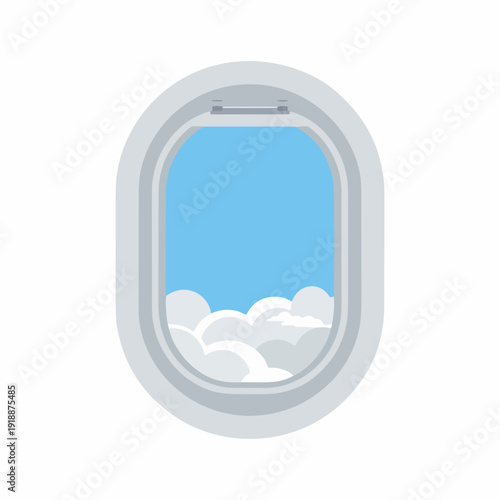 Airplane Window with Blue Sky and Clouds View Vector Illustration