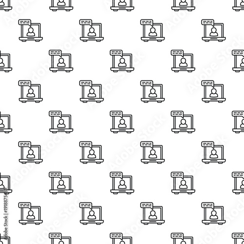 Seamless pattern of laptop icon with user profile and chat bubble