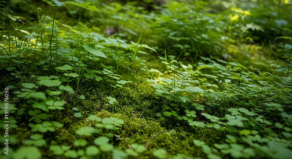 Fototapeta premium Close up of vibrant green moss and vegetation in a natural environment