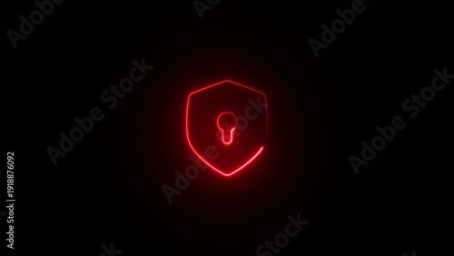 Glowing red neon shield with keyhole symbol on dark Generate title without using the word 