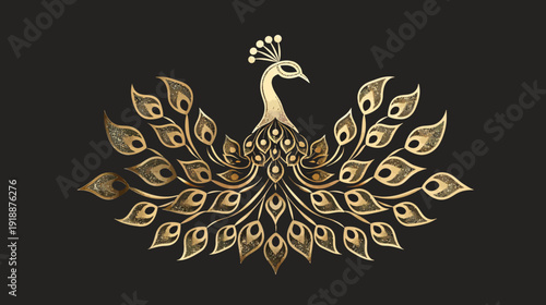 Elegant golden peacock design on black background suitable for various uses