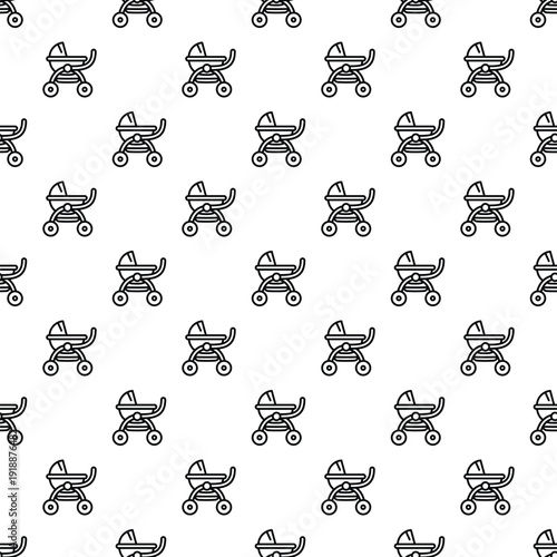 Seamless pattern featuring line art baby strollers for childhood and nursery themes