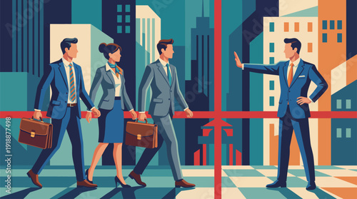 A group of professionals engages in a serious discussion in a modern office, illustrating teamwork, strategy, leadership, and the importance of collaboration in business settings.