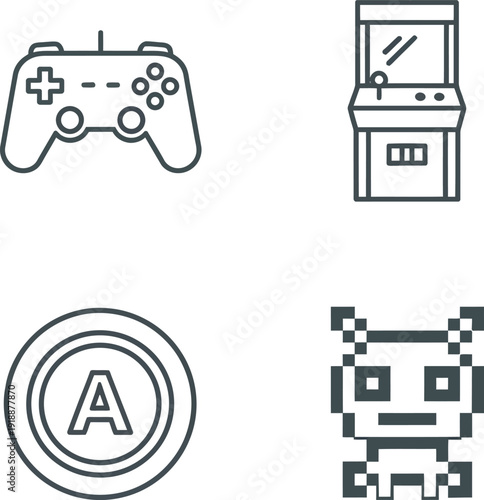 Video game controller line icon set. Gamepad, joystick symbols. Gaming, console, arcade concept. Editable stroke vector illustration for UI UX design, 

