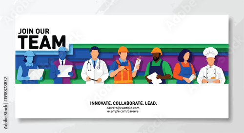 Join Our Team Recruitment Banner with Diverse Professionals Vector