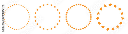 Set of orange star circular frames with various sizes and spacing for festive decorations and logo designs vector graphics.