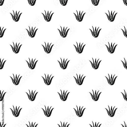 Aloe vera succulent plants creating a repeating botanical pattern on white background