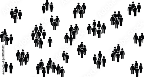 Group of people icons collection isolated on white background, simple human crowd symbol set, black vector illustration