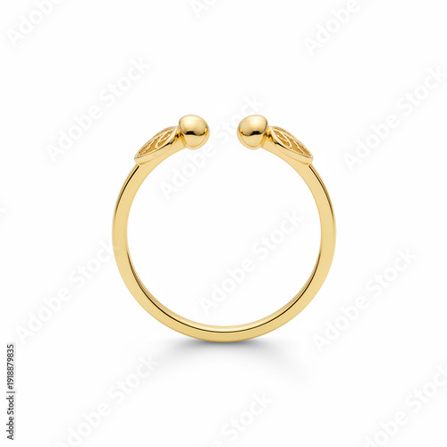 Open adjustable gold ring ring on white background.