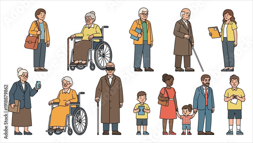 Diverse group of people standing together, representing unity, inclusion, and a supportive community in a modern illustration style