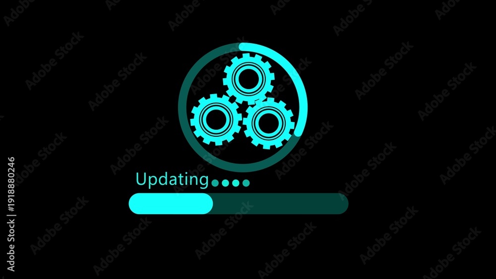 Fototapeta premium A futuristic updating progress bar with gears on a black background
