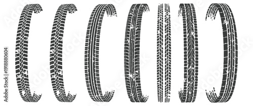 Black Tire Track Pattern Vector Set with Metallic Texture – Car, Bike and Truck Industry Design ElementsWeb