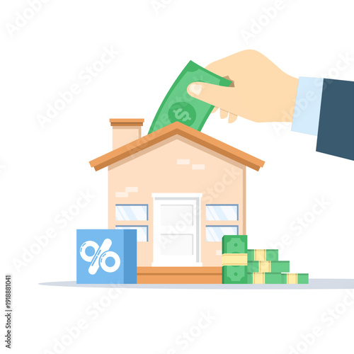 Vector illustration of investing in real estate. Represents property assets, housing market growth, financial returns, and business investment strategy in flat design.