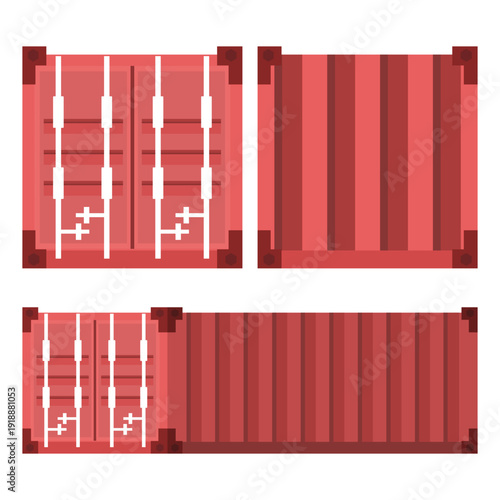 Red cargo container set vector, isolated on white. Ideal for freight shipping, transportation, logistics services, global trade, and delivery concept illustrations.