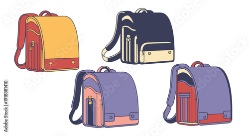 School Bag Line art colorful digital color vector