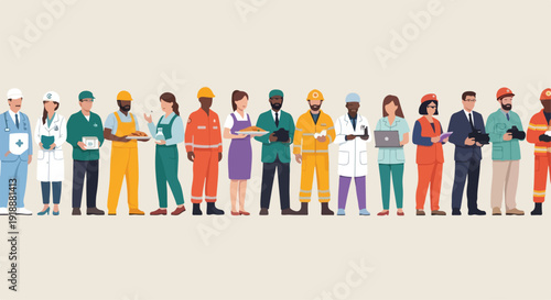 Diverse Group of Professional Workers in Various Uniforms Illustration