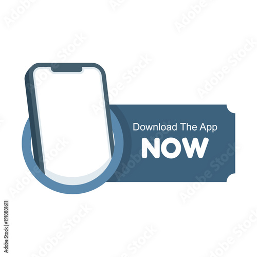 Flat vector of phone with empty screen and download our app banner, illustrating mobile application promotion, UI UX design, and digital advertising.