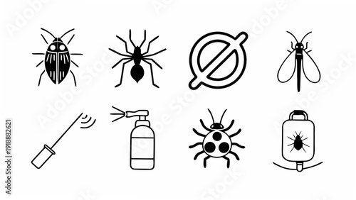 Various insects and pest control icons displayed on a clean white background from a straightforward viewpoint