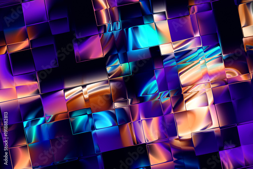 Wallpaper Mural Iridescent neon liquid glass blocks. Geometric abstract 3D background. Torontodigital.ca
