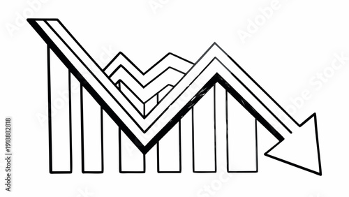 A declining trend illustrated by a bar graph with a downward arrow indicating a decrease in statistics and data analysis