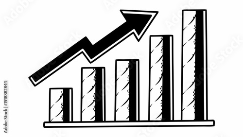 Graphical representation of a bar chart showing an upward trend with a rising arrow indicator
