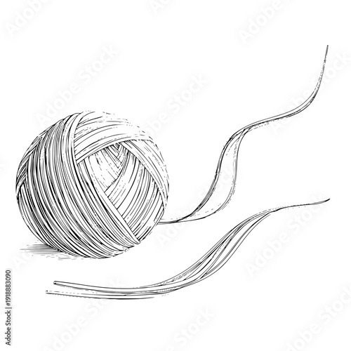 Yarn Ball with Threads on White Background