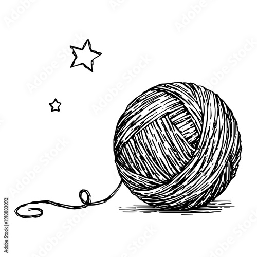Yarn Ball with Stars Isolated on White Background