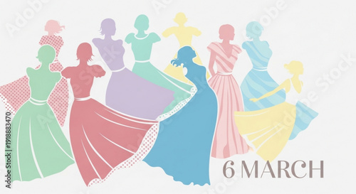 International women's day on march 6th colorful silhouettes of women in dresses
