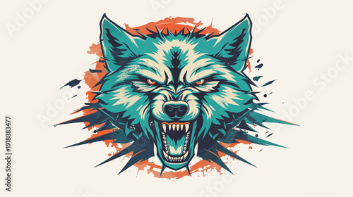 Vivid illustration of a fierce wolf head with artistic details and a grunge background