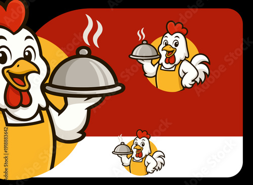 This logo features a charming chicken presenting a serving tray, ideal for food-related businesses, reflecting warmth and friendliness with a touch of humor.