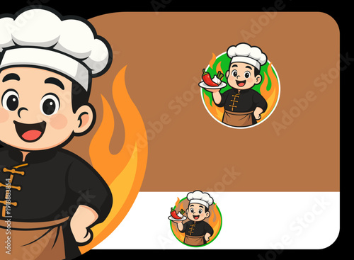 This exciting young chef character logo celebrates food and creativity with a vibrant design, perfect for modern culinary ventures and family-friendly restaurants.