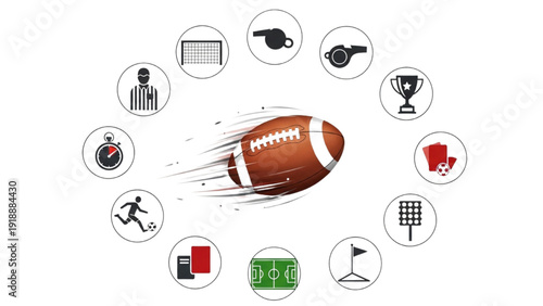 High-Quality Illustration of a Football Spinning in Motion, Energetic Match Sports Concept