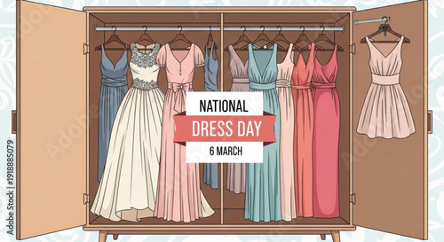 National dress day on march 8th colorful dresses in wardrobe for women