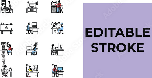 Collection of professional business strategy and management icons featuring gears charts lightbulbs targets user profiles and documents for application design