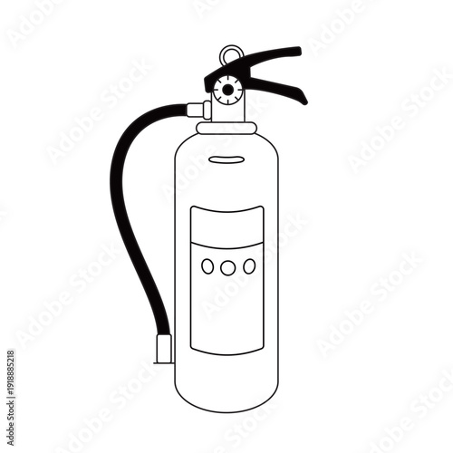 白黒の線画で表現された消火器のモノクロイラスト | マニュアルやチェックリスト用の図解素材