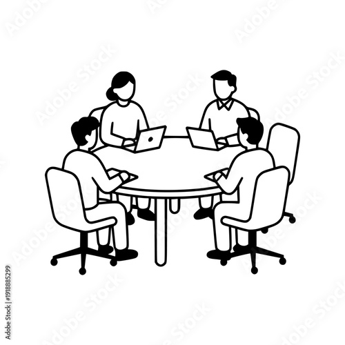 Minimalist Business Team Meeting Line Art Illustration for Professional Corporate Collaboration and Modern Office Workplace Graphic Design