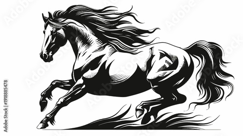 Dynamic illustration of a running horse with flowing mane against white background