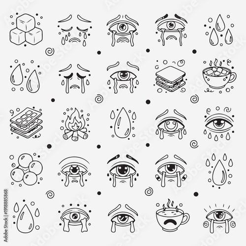 Human emotion icons, facial expression background, psychology mood illustration, mental health wallpaper, hand drawn feeling sketches, social interaction design, expressive face pattern
