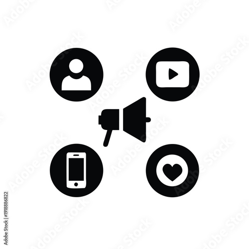 Digital content creation setup with ring light essentials On white Background Vector illustration