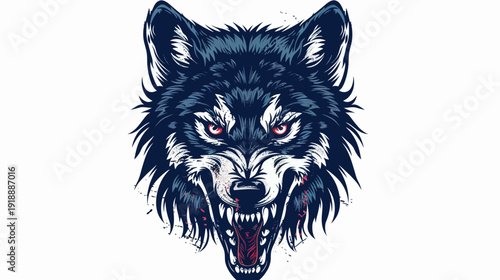 Intense wolf head illustration with aggressive expression and detailed fur