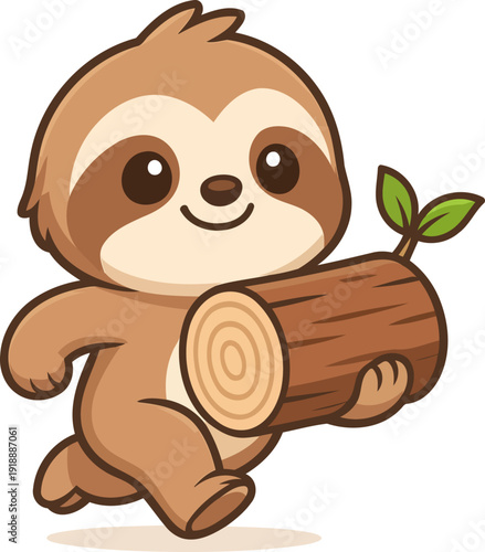 A cute sloth happily carrying a log, symbolizing tranquility, care for nature, and the importance of wildlife in a vibrant and whimsical cartoon style.