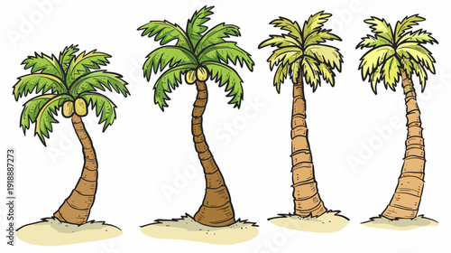 Cartoon palm trees on a sandy beach illustration for tropical scenes