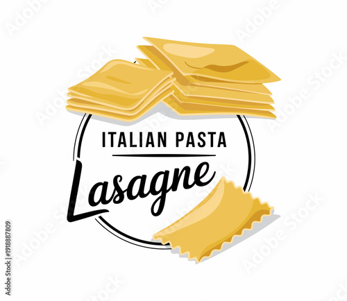 label of lasagne, pasta for a puff casserole, professional culinary achievement badge and high-ranking italian cuisine certification levels for premium food quality branding.