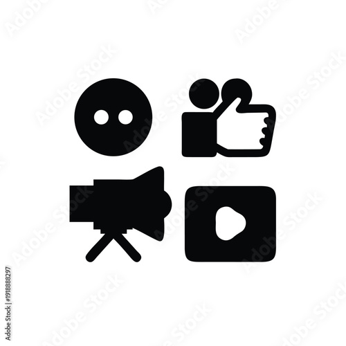 Social media content creation icons with camera and creative tools Vector illustration