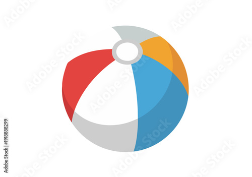 Colorful vector illustration of a modern 2D stylized beach ball with five-section design, showcasing vibrant primary colors in a crisp graphic style